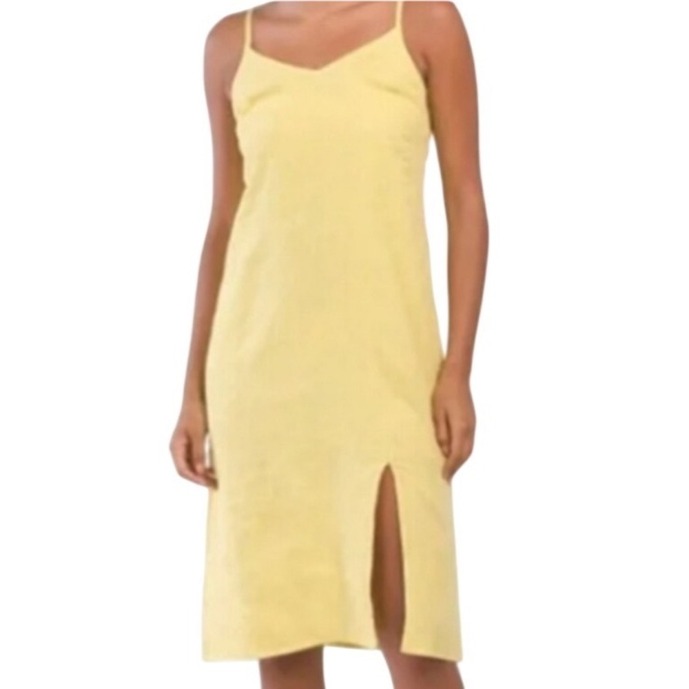 Rachel Zoe Yellow 100% Linen Midi Slip Dress Smocked Back Size 6